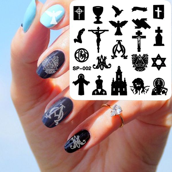 

1set 19pcs fashion 19 design octagonal steel plate sp series nail art stamping template image plate, White