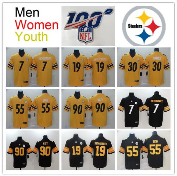 

Men pitt burgh 13 teeler 19 juju mith chu ter 55 devin bu h 7 ben roethli berger 90 t j watt 30 jame conner nfl 13 jer ey, Black;red