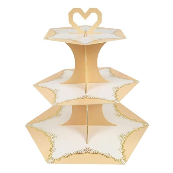 

3 tier round cardboard cup cake holder stand dessert tower pastry serving platter