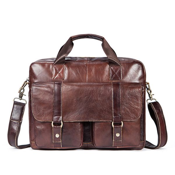 

new vintage 100% cow genuine leather business men's briefcase male shoulder bag real leather men messenger bag tote computer