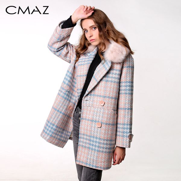 

cmaz 2019 new women outerwear winter clothing fashion warm woolen blends female elegant double breasted woolen coat mx18d9679, Black