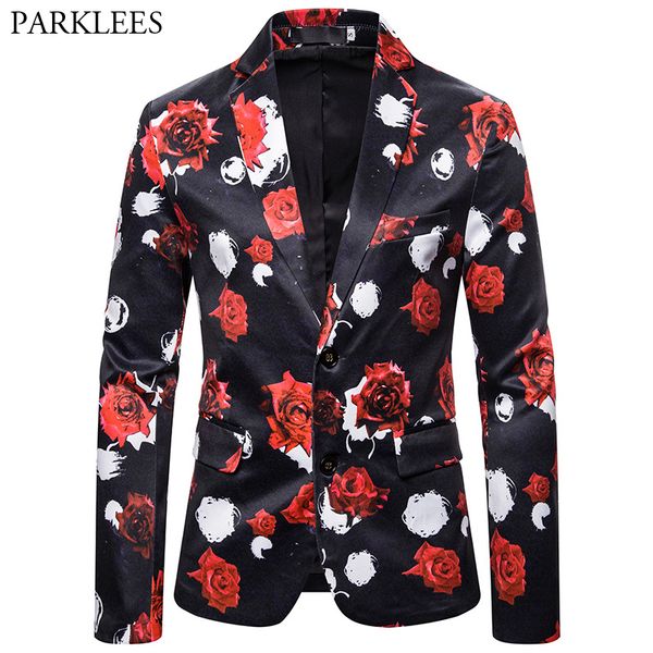 

rose floral mens blazer wedding dress 2019 men blazers slim fit male suit jacket party dance men bleiser hombre blazer masculino, White;black