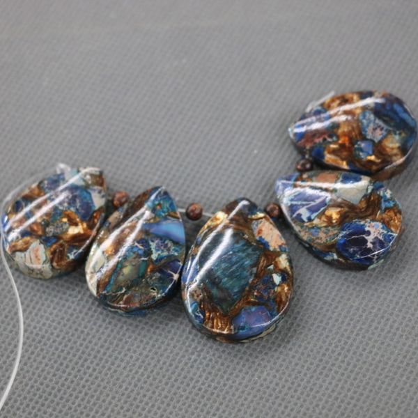

2strands 10pcs new arrival blue imperial emperor stone pendant beads, drilled slab shape accessories jewelry making women, Silver