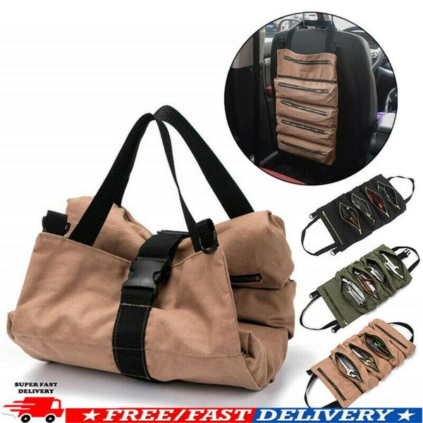 

canvas tool roll-up bag wrench storage carrier pouch car back seat organizer a