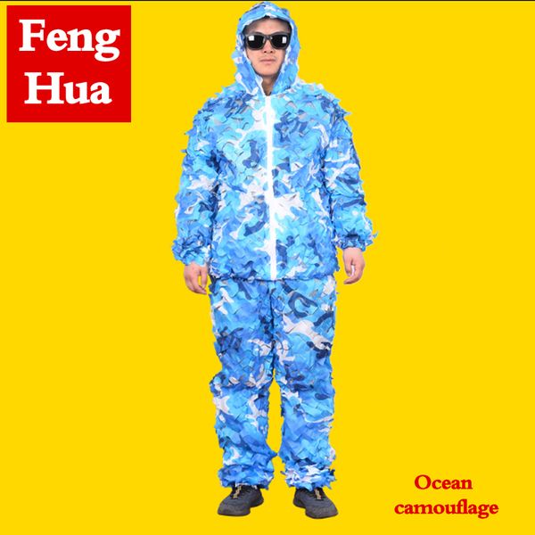 

ocean camouflage outdoor work uniform camouflage cs training uniform hunting pants hooded jacket, Camo;black