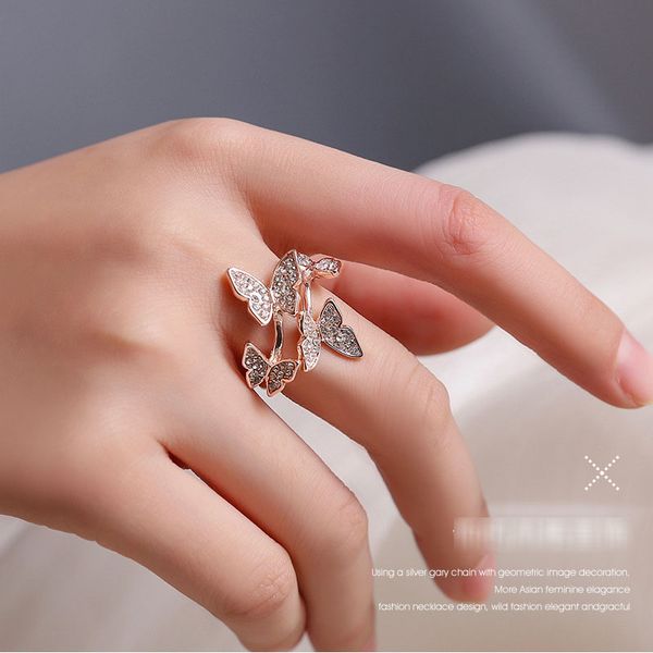 

s843 europe fashion jewelry four butterfly rings rhinstone opening ring, Silver