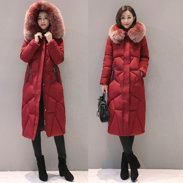 

2017 new limited rushed standard zipper full ukraine winter women coat korean slim removable parka big fur collar jacket, Black
