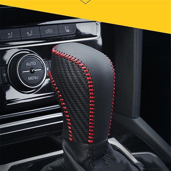 

leather hand-stitched car gear set gear rod carbon fiber pattern decorative cover for 's latest cc 2018-2019