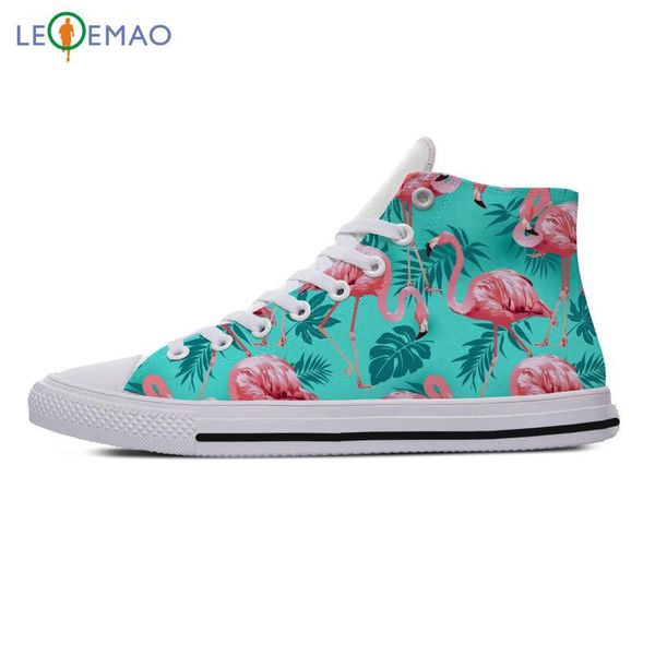 

women's customized casual canvas shoes birds of flamingos and tropical flowers leisure women breathable custom white shoes