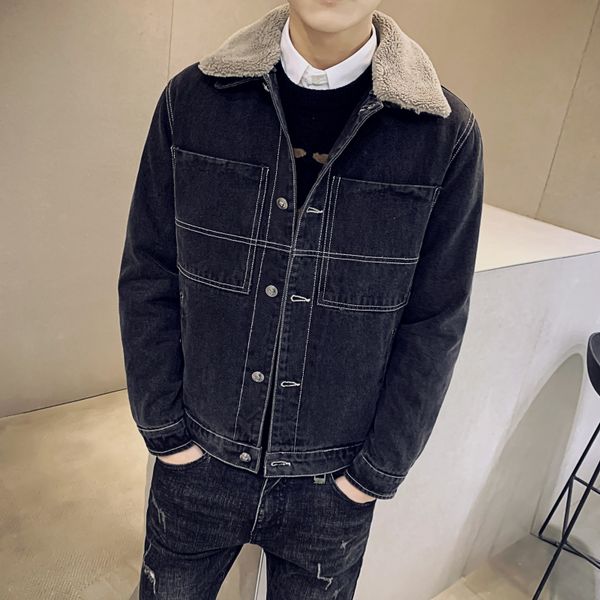 

new winter loose men's plus velvet jacket winter fashion stylish loose jacket black