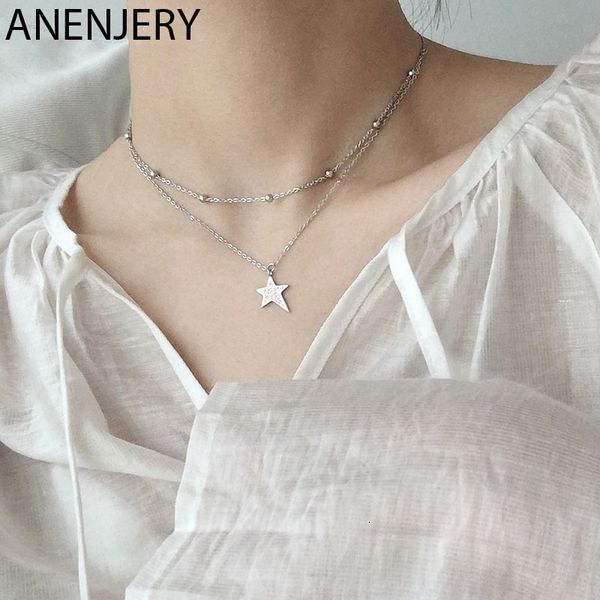 

925 sterling silver micro cubic zirconia star necklaces for women double beads chain personalized necklace