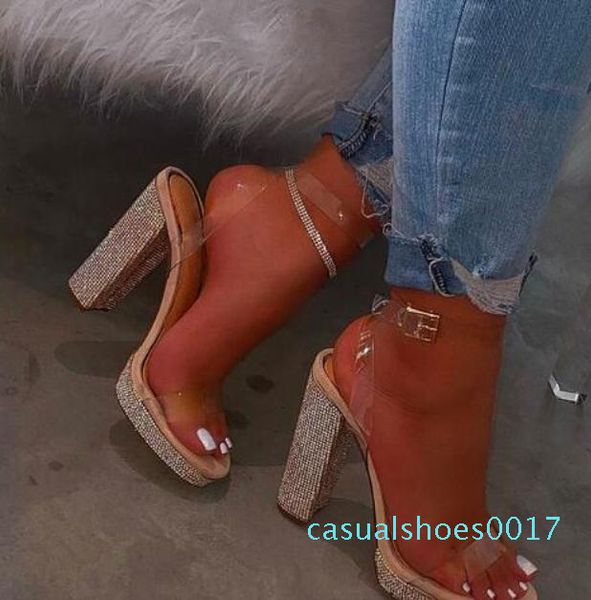

women high-heeled rhinestone women's shoes high-heeled sandals candy color beach sandals outdoor banquet wild slippers c17, Black