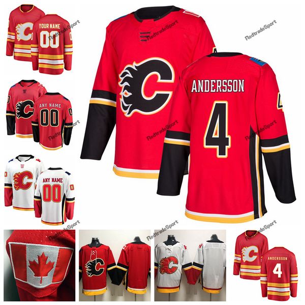 

2019 rasmus andersson calgary flames hockey jerseys customize name alternate red #4 rasmus andersson stitched hockey shirts s-xxxl, Black;red