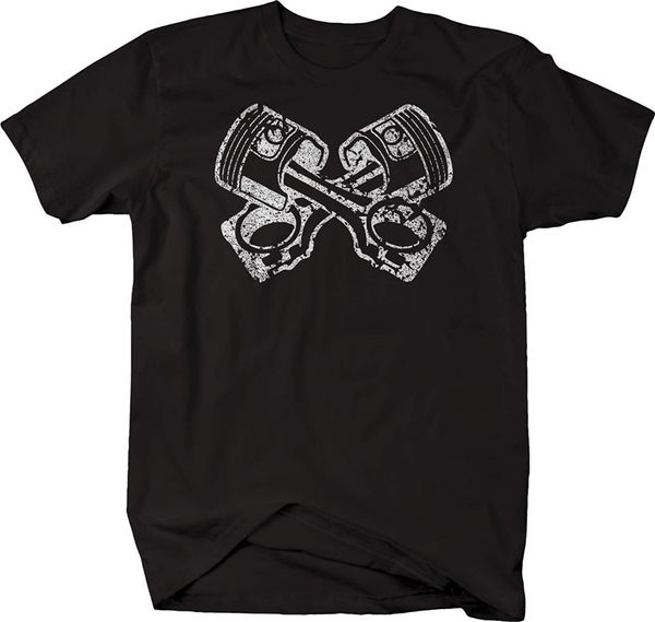 

2019 summer cool men tee shirt crossed pistons mechanic garage engine t-shirt funny t-shirt, White;black