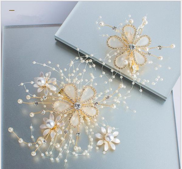 

bridal tiara new korean handmade beaded rhinestone flower knot wedding styling hairpin jewelry, Silver