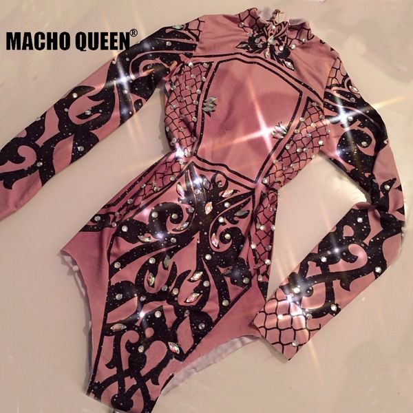 

drag queen costumes rhinestone sparkly nude bodysuit crystal jumpsuit lux stage performance carnaval singer celebrity clothes, Black;red