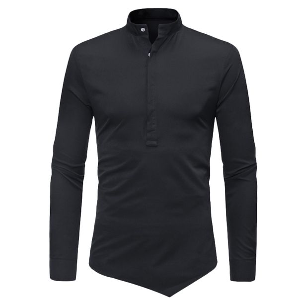 

black mandarin collar button shirt men 2019 new slim fit long sleeve tuxedo dress shirt men casual wedding chemise homme camisa, White;black