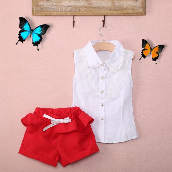 

pudcoco девочка set baby дети девушки рукавов кружева топы рубашка + шорты 2pcs наряды set 2-7y, White