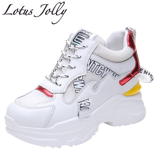 

women platform sneakers 9cm high heels summer casual shoes running shoes platform wedges creeper mesh breathable chunky sneakers, Black