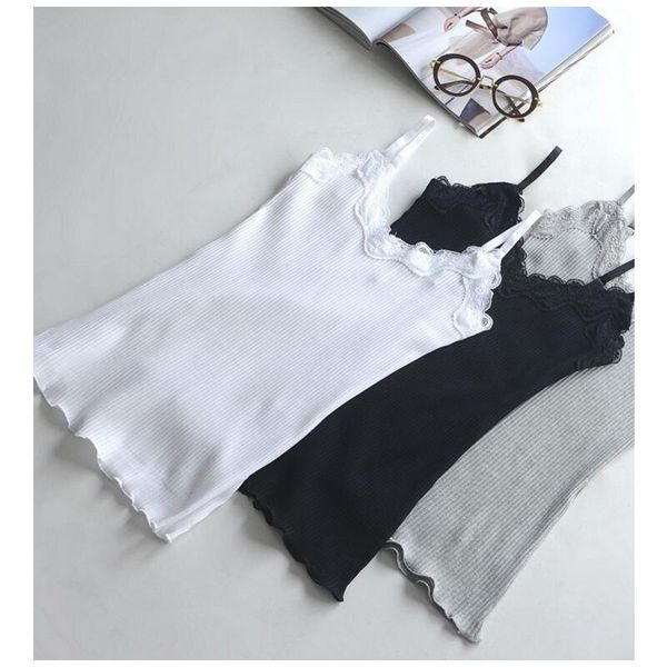 

lace camisole female cotton outer wear shoulder strap adjustment curled inner knit bb053, White