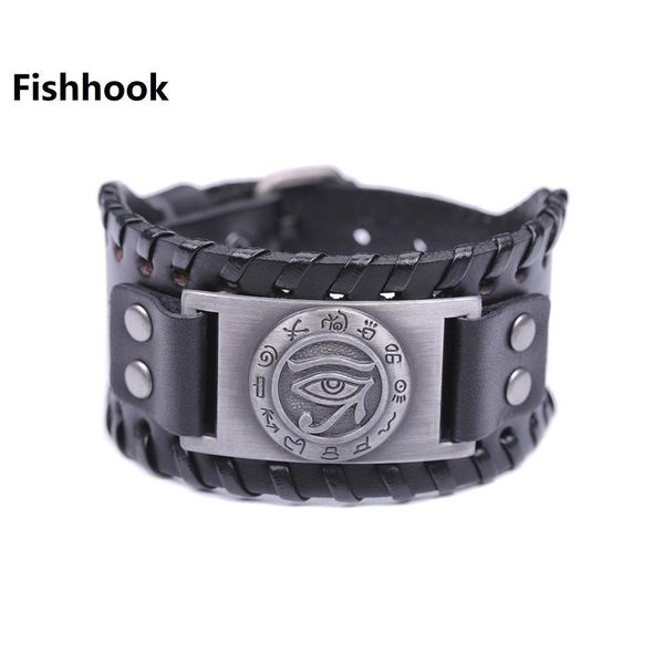 

fishhook blind dropshipping witchcraft evil eye exorcise evil spirits and good luck to you men's black brown leather bracelet, Golden;silver