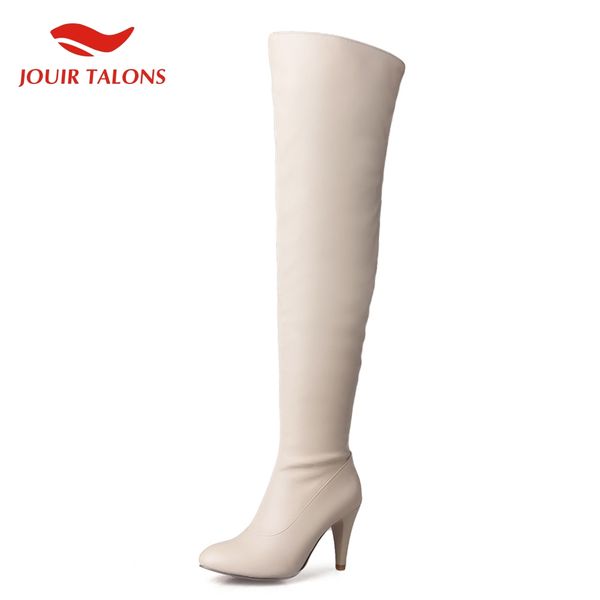 

2019 classic vintage plus size 46 high heels party boots women shoes woman lady shoes over the knee high boots, Black