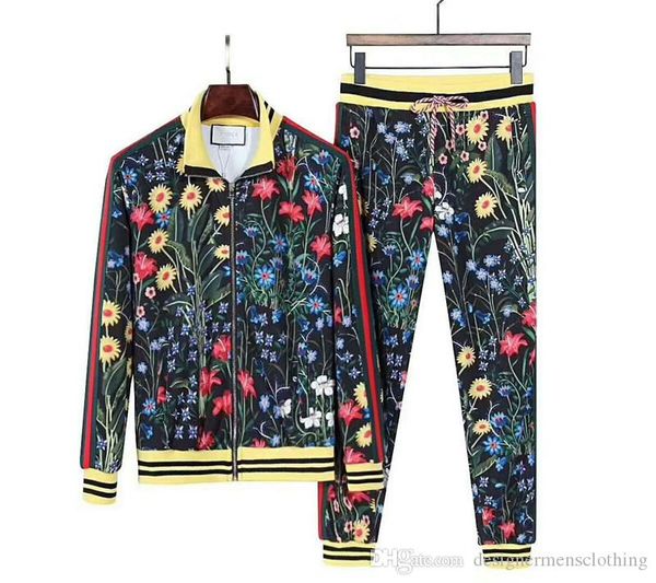 

mens flower fashion suits g jackets pants casual tracksuits 2pcs sports jogger pants sets, Gray