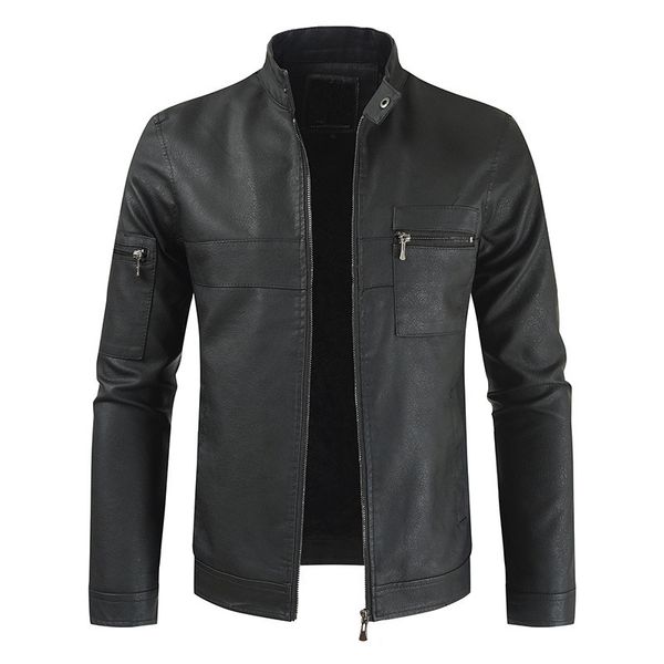 

mens long sleeve black biker jacket plus size pu leather jacket youth casual motorcycle leather boys faux fur coat 3xl