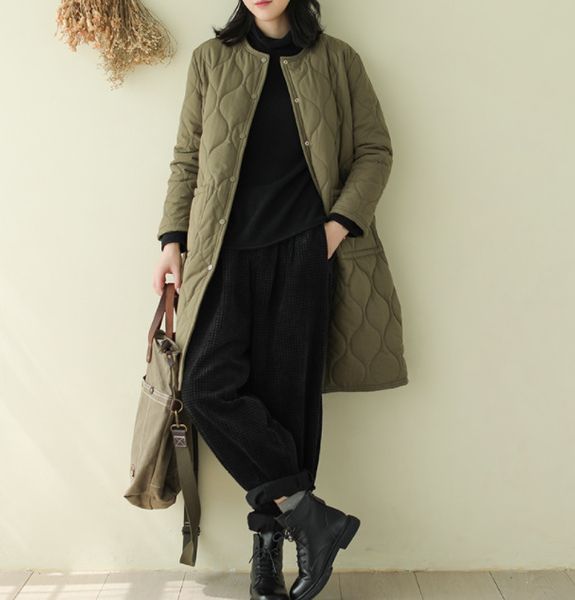 

winter parkas retro women loose casual long warm jackets new ladies o-neck button vintage casual parkas coat 2019, Black