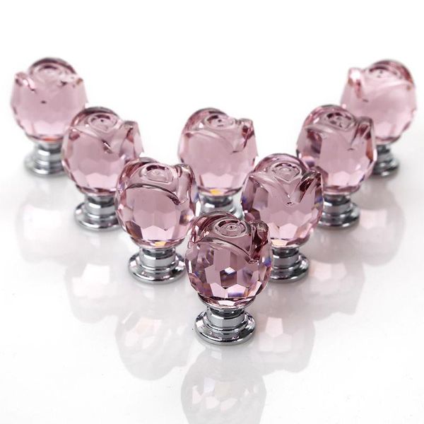 2019 New Pink Rose Crystal Glass Door Knobs Kitchen Cabinet Drawer