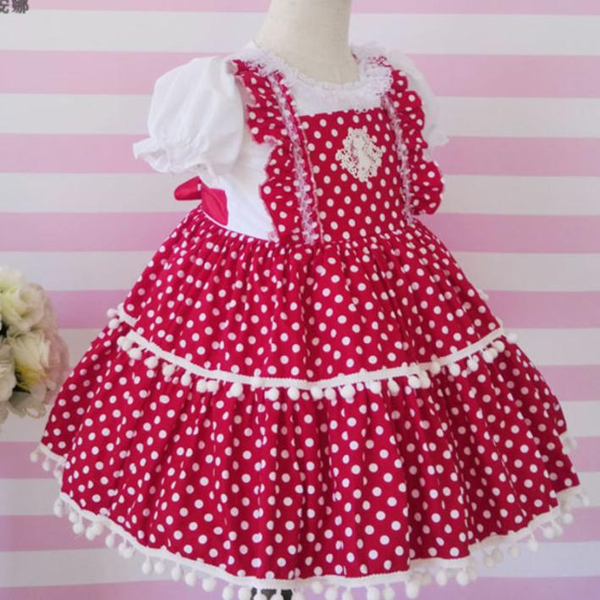 

kids spanish dress for girls baby lolita princess polka dot stitching children birthday party ball gown drees, Red;yellow