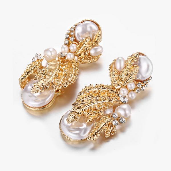 

golden pearl earrings wedding accessories jewelry bohemian style exaggerated design apply to grand events party wedding, White