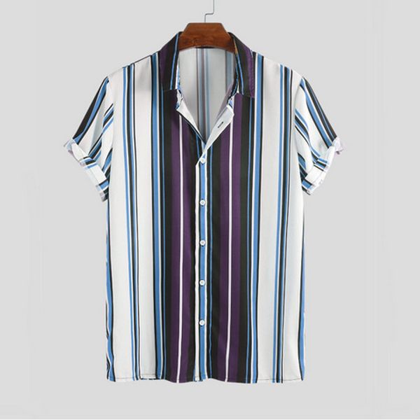 

e-baihui 2021 new men's shirts korean short-sleeved summer casual shirts striped loose shirt for man cs02, White;black