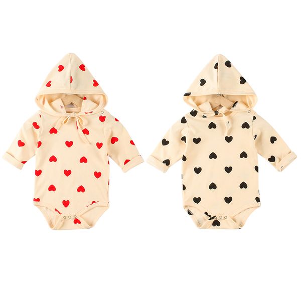 

autumn baby girl boy set cotton infant long sleeve heart print jumpsuit+hat newborn romper set, White