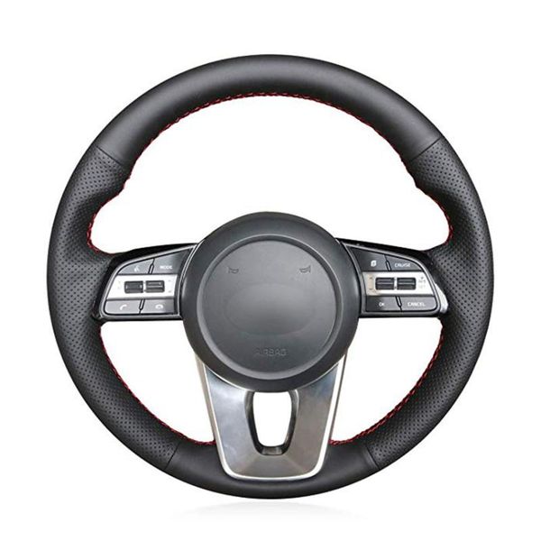 

black genuine leather car steering wheel cover for kia k5 optima 2019 cee'd ceed 2019 forte cerato (au) 2018-2019