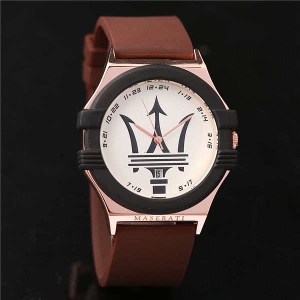 

gift sports car maserati men's gold silicone watch quartz watch analog waterproof sports army military watch, Slivery;brown