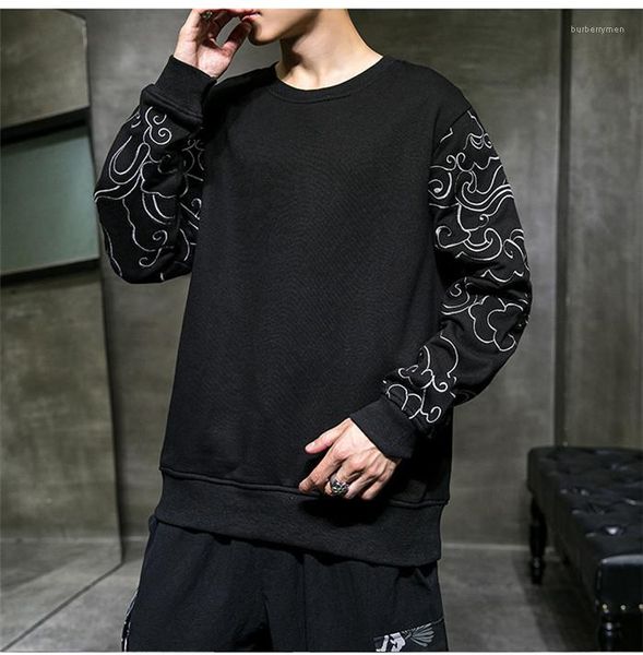 

вышитая толстовка мода с длинным рукавом круглый вырез толстовки свободная весна homme пуловер одежда мужская дизайнерская повседневная, Black