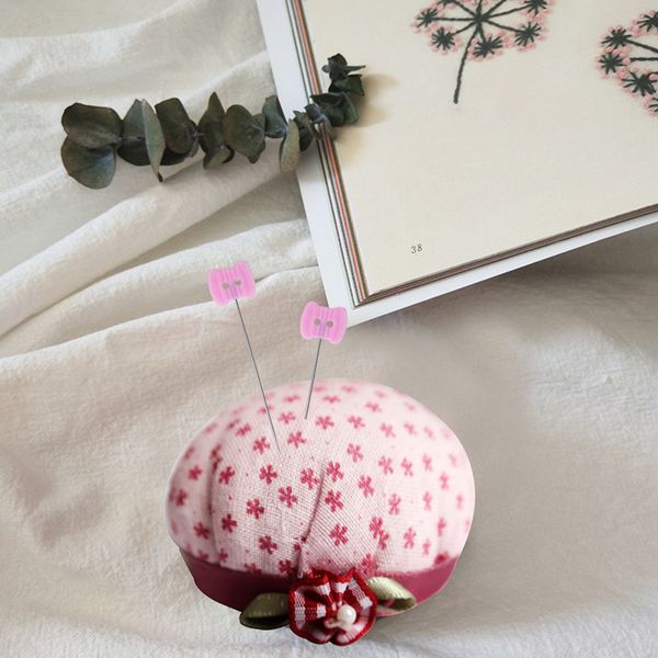 

cotton sewing pillow pin cushion pin holder with wooden plate diy tool for needlework, 2.4 x 1.5 inches, Black