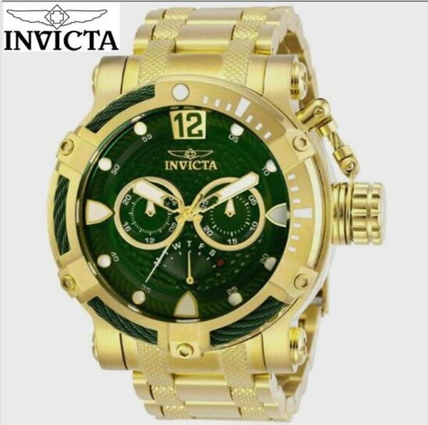 

dropshipping invicta model:23863 big dial 52mm coalition forces bolt hybrid quartz ss bracelet 18k gold luxury watches, Slivery;brown