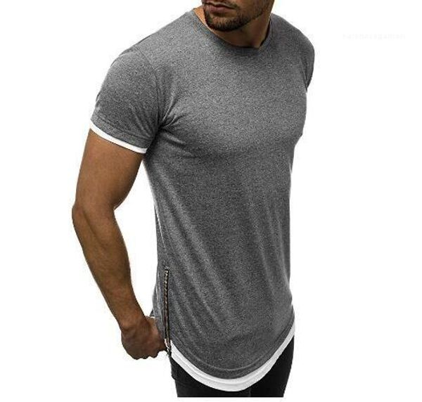 

короткие рукава вскользь тройники mens zipper solid color tshirt summer шею пуловер, White;black