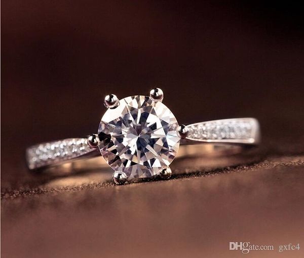 

2018 new 925 sterling silver wedding rings for women romantic flower shaped inlay 2.5 ct cz diamond engagement ring, Golden;silver