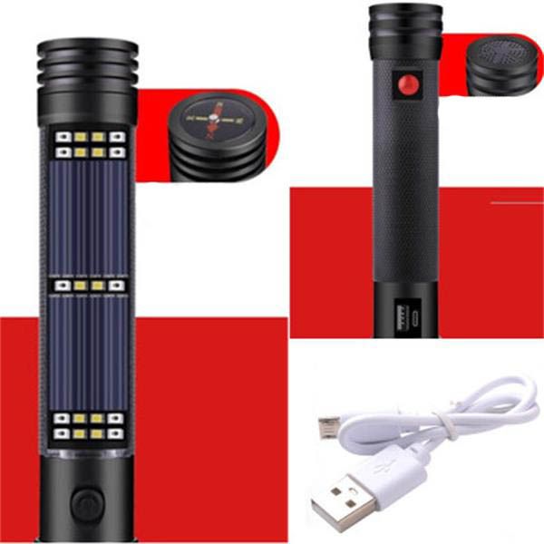 

new selling led multi-function solar flashlight usb charging emergency escape safety hammer car warning lamp flashlight led flashlight