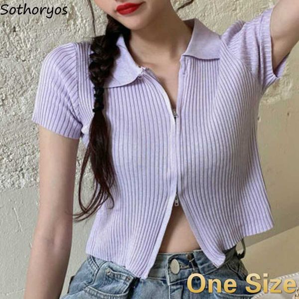 

t-shirts women solid knitted fashion short korean style crop chic skinny womens tshirt summer leisure streetwear simple, White