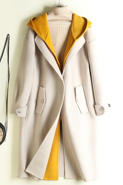 

women's wool & blends women woolen outerwear 2021 winter female collage coat outwear slim korean arrival, Black