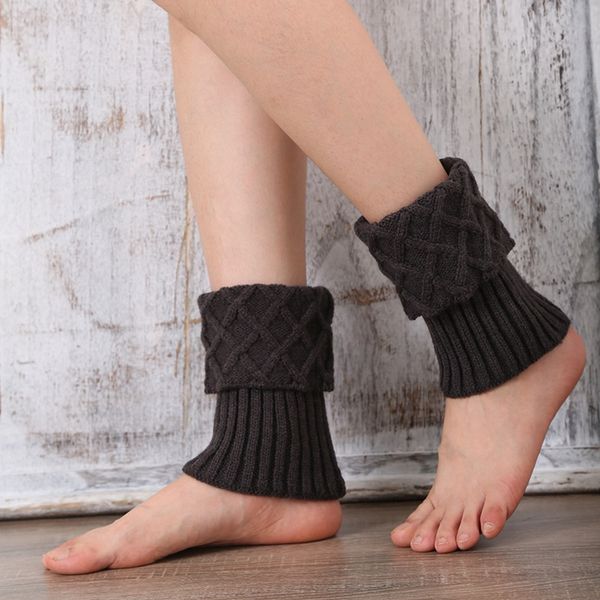 

autumn knitted gaiters knitted winter women knit leg warmer short boot cuffs crochet boot socks, Black