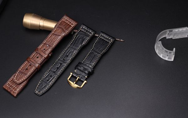 

crocodile leather 20 21 22mm crocodile pattern watchband stainless steel buckle man watch strap fashion wrist bracelet black, Black;brown