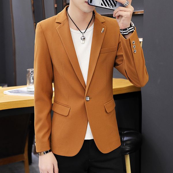 

coo 2019 young men to pure color suit cultivate one's morality leisure handsome suit, White;black