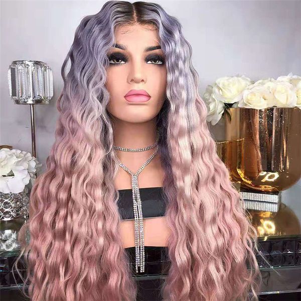 Women Lady Colored Human Curly Wavy Long Hair Wig Synthetic Party