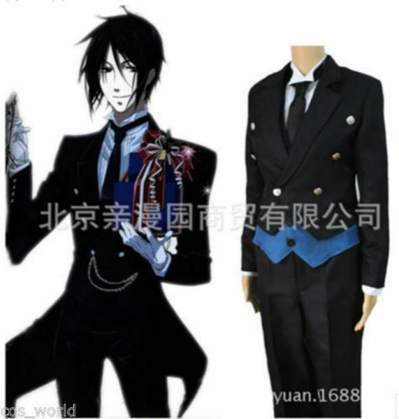

black butler kuroshitsuji sebastian michaelis black uniform cosplay costume suit, Black;red
