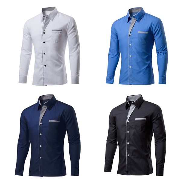 

men's long sleeve business formal shirts male slim fit casual cotton shirt, White;black